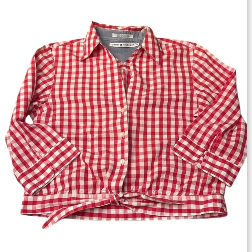 TOMMY HILFIGER 3/4 sleeve cropped cotton blouse